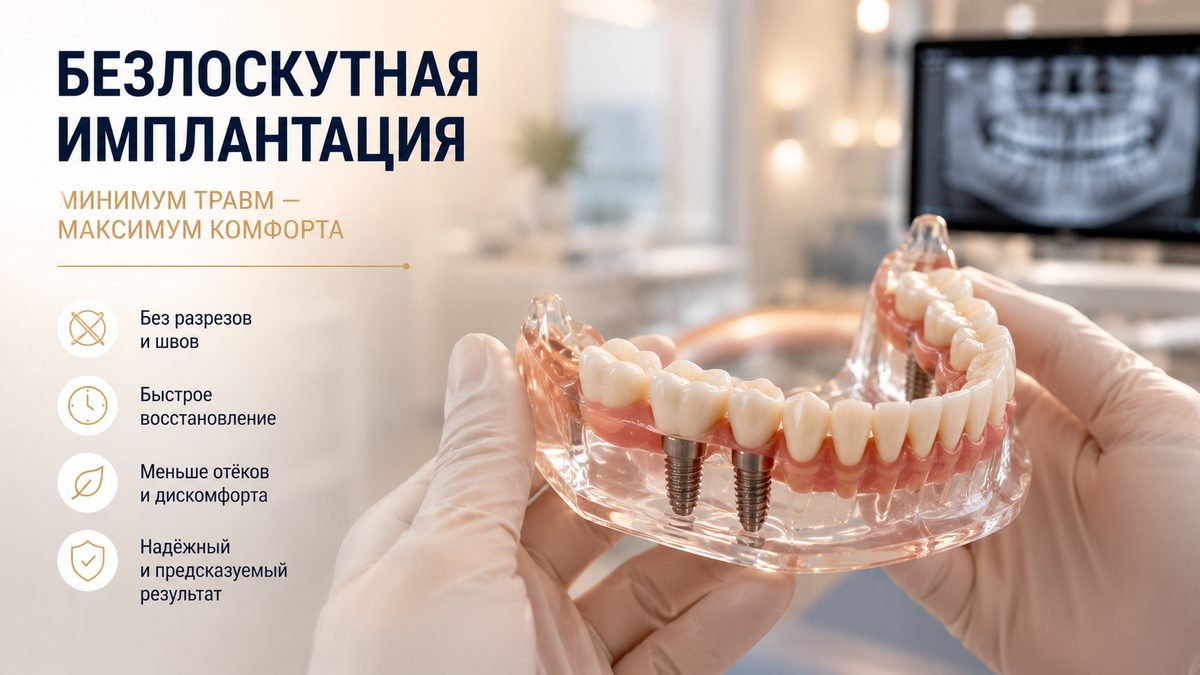 Безлоскутная имплантация — прокол слизистой 3 мм без разреза